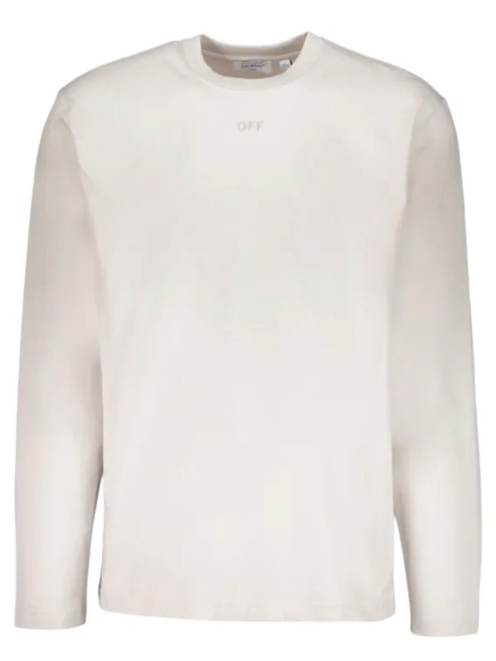 Off-White Men's Cream Crewneck Long Sleeve Shirt with Subtle OFF Logo